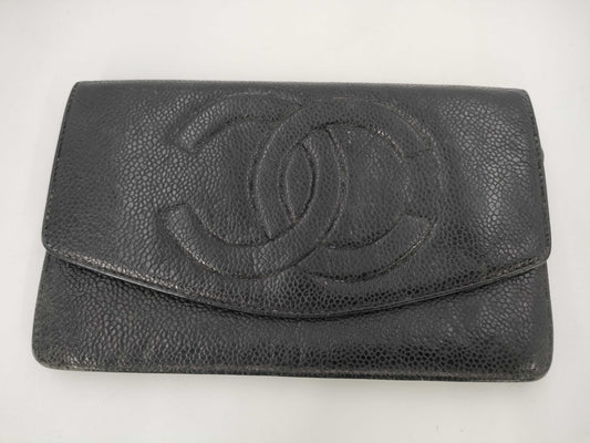 CHANEL Caviar Leather Wallet with Large Coco Mark