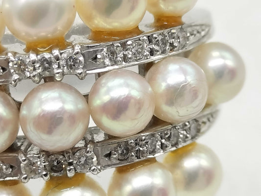 Pearl Diameter: Approx. 3.9mm-4.5mm, D0.20ct, 18K White Gold, 10.8g, Ring