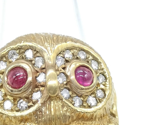 Owl motif R0.30ct D0.30ct K18 11.4g ring