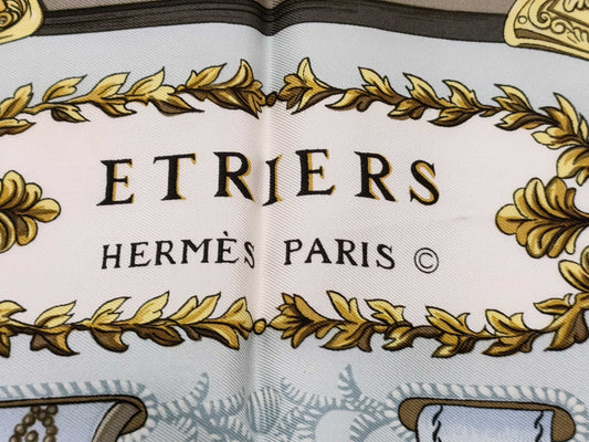 HERMES Carre Hermes Carre 90 ETRIERS Stirrup Pattern Harness Pattern Silk Scarf Scarf