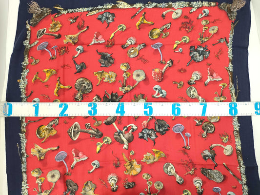 HERMES Kare Mushroom Print Red Cashmere/Silk Scarf