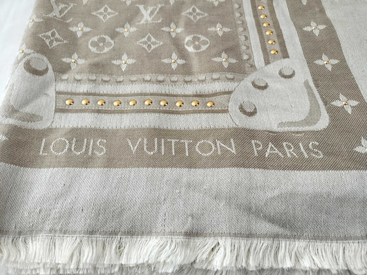 LOUIS VUITTON Monogram Large Shawl Stole with Studs M73699 Scarf