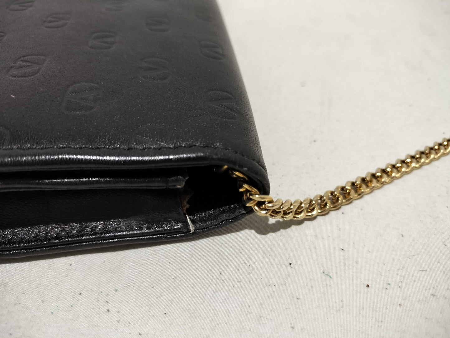 VALENTINO Leather Logo Push Lock Chain Shoulder Bag