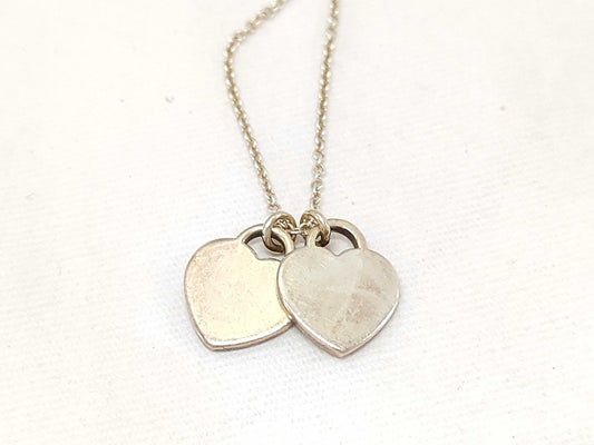 Tiffany & Co. Return to Double Heart Necklace, Green, Ag925, 2.7g