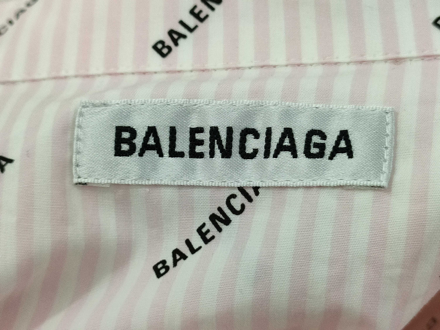 BALENCIAGA Long Sleeve Dress Shirt Logo Stripe Pink x White Shirt