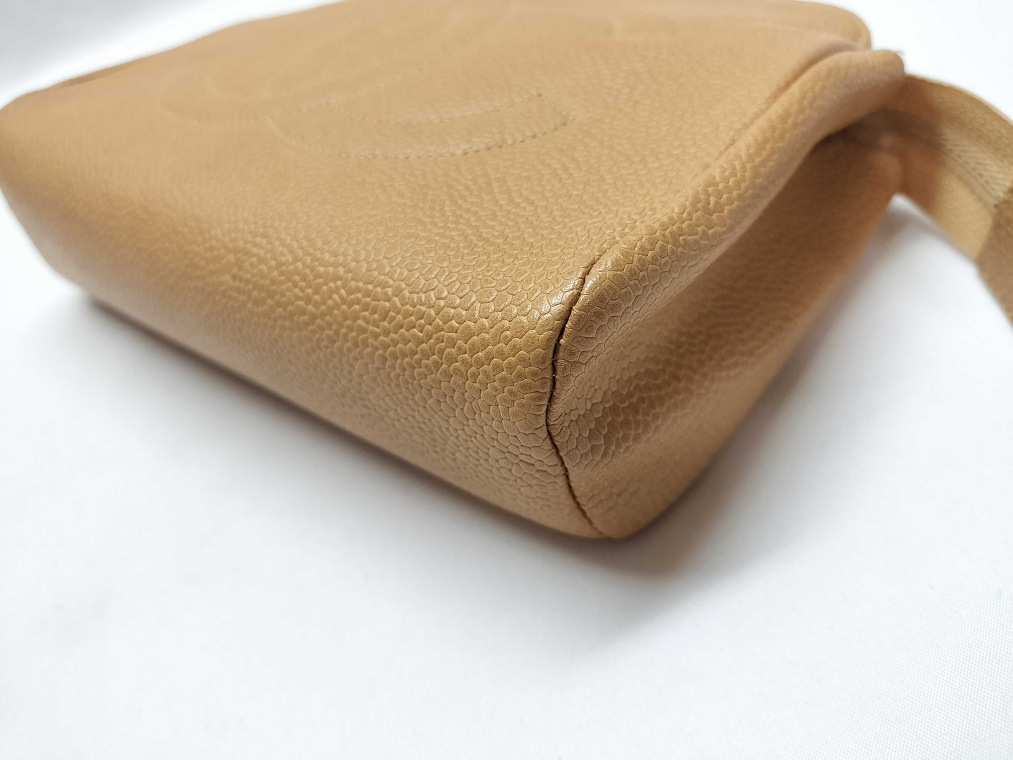 CHANEL Caviar Cosmetic Pouch, Beige, Interior Peeling Caution, No. 3 Pouch