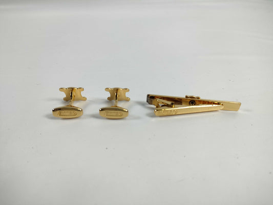 CELINE Macadam Triomphe Cufflinks/Tie Pin Set