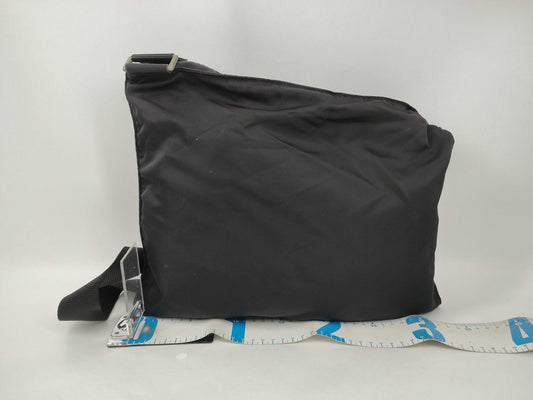 PRADA Nylon Shoulder Bag with Logo Plate, Black Shoulder Bag