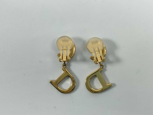 Dior Logo Earrings Stone Gold Earrings