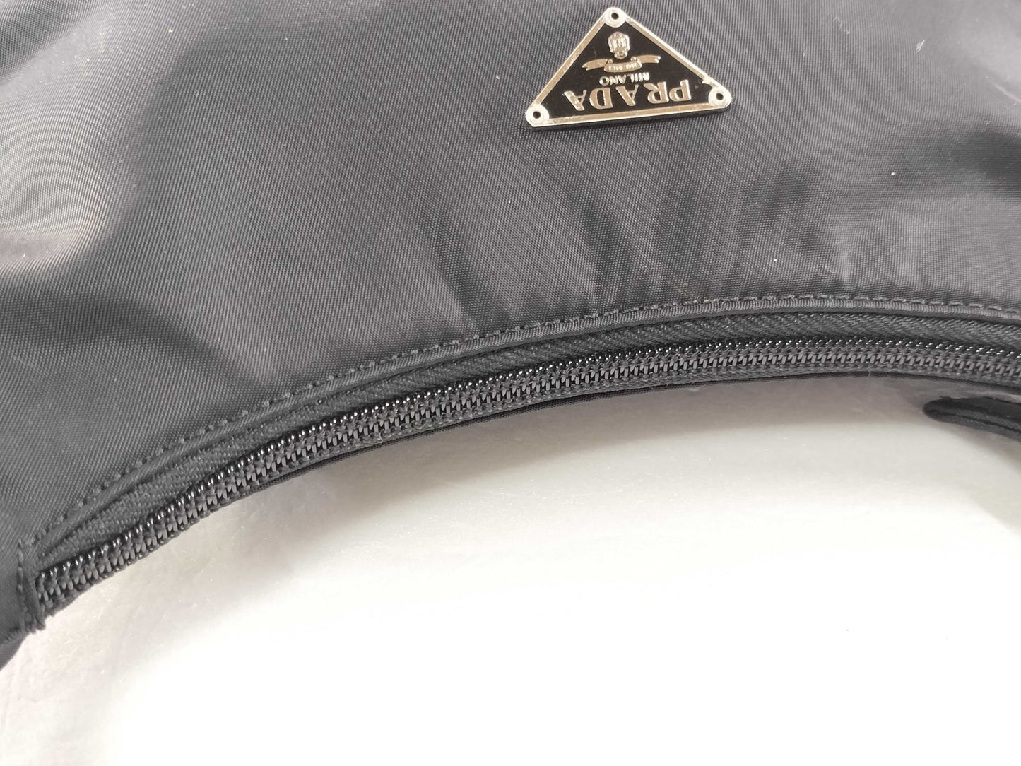 PRADA Nylon Triangle Plate Mini Handbag Black