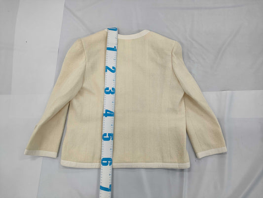 CHANEL Tweed Collarless Jacket with Coco Mark Buttons and Camellia Lining