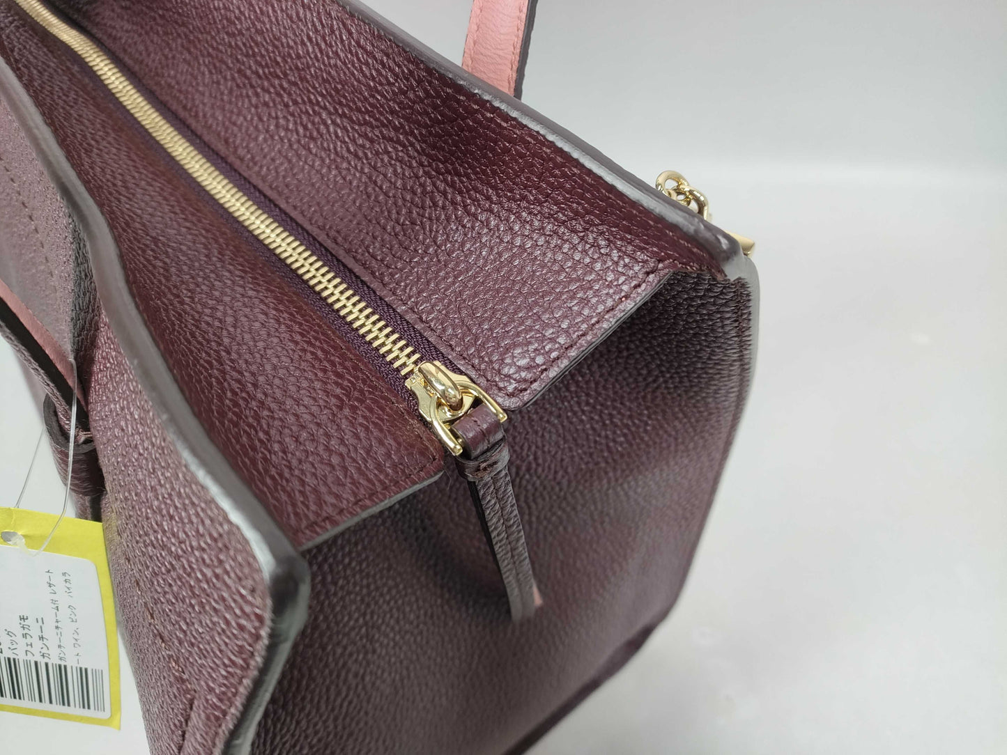 Salvatore Ferragamo Gancini Leather Tote Bag with Gancini Charm, Wine and Pink Two-Tone Tote Bag