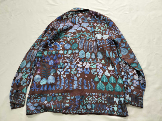 GUCCI Old Gucci Silk Shirt with Leaf Pattern and Gold Buttons 203 0681 7033 Shirt