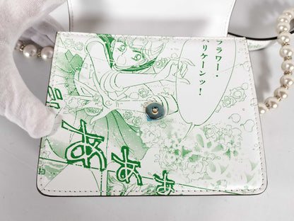 JIMMY CHOO Jimmy Choo x Sailor Moon Leather Shoulder Bag with Original Comic Scene Print, Swarovski Crystals, and Pearl Strap. Sold Out. Prene Shoulder Bag.
