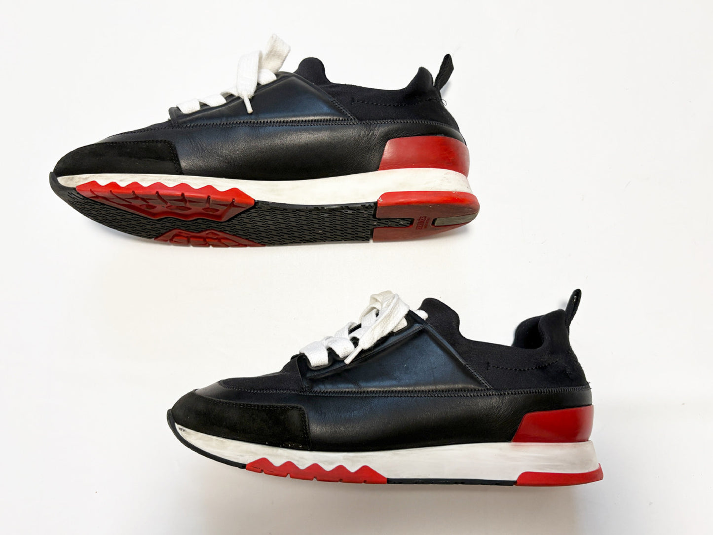 HERMES Sneakers Nylon Leather Black Size 37.5