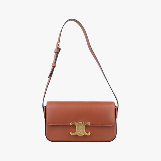 CELINE Triomphe Brown Leather Shoulder Bag S-CU-8281