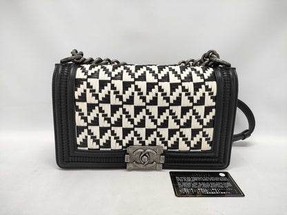 CHANEL Black and White Braided Leboy Shoulder Bag