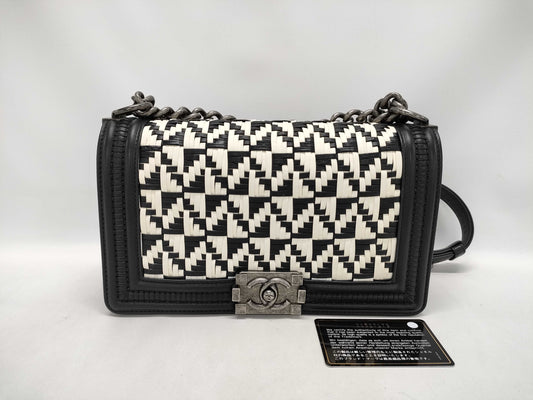 CHANEL Black and White Braided Leboy Shoulder Bag