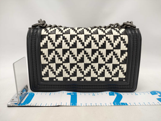 CHANEL Black and White Braided Leboy Shoulder Bag