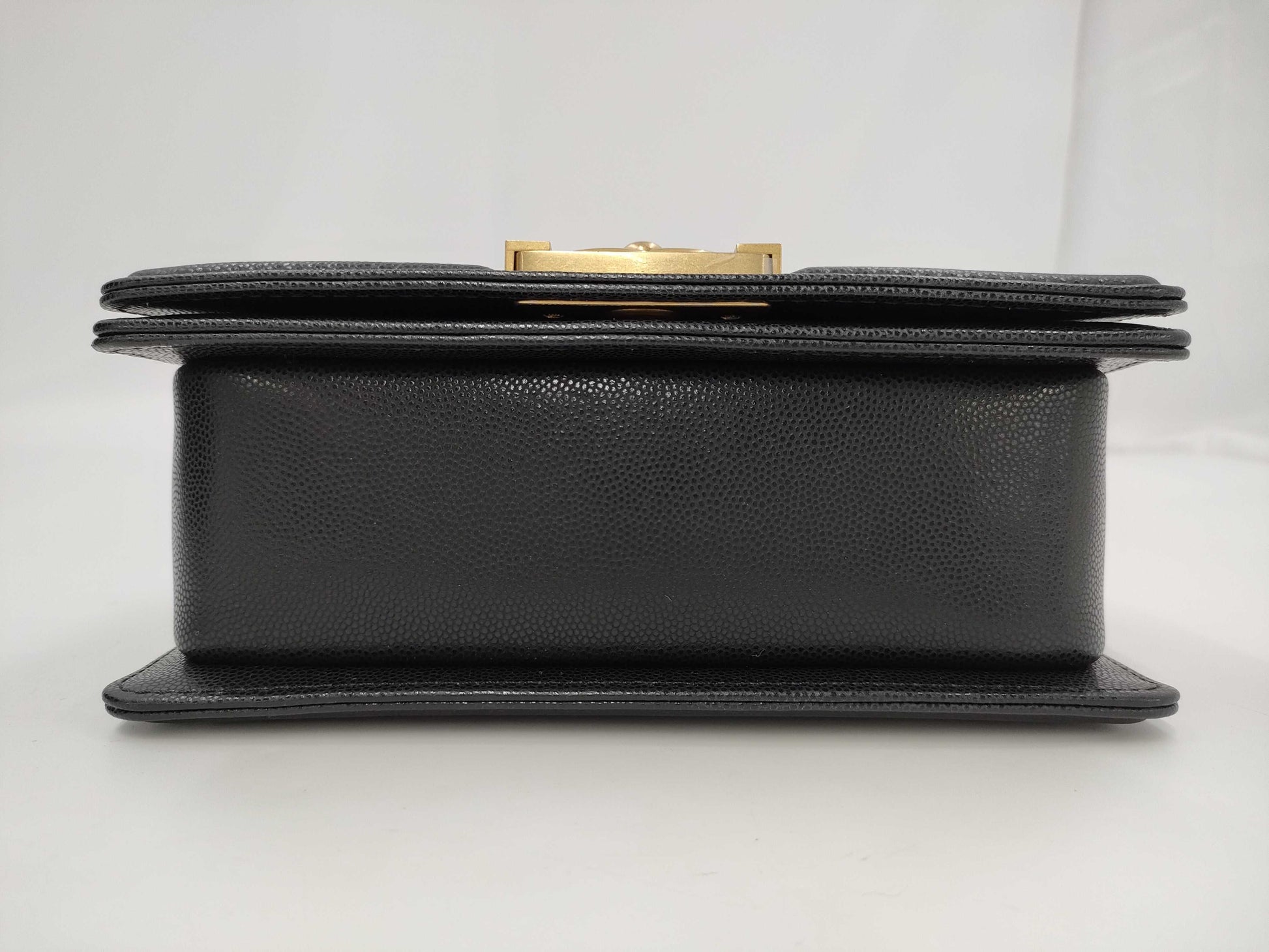 CHANEL Matelasse Top Handle Boy Caviar Black Handbag with Gold Hardware and Serial Number Plate