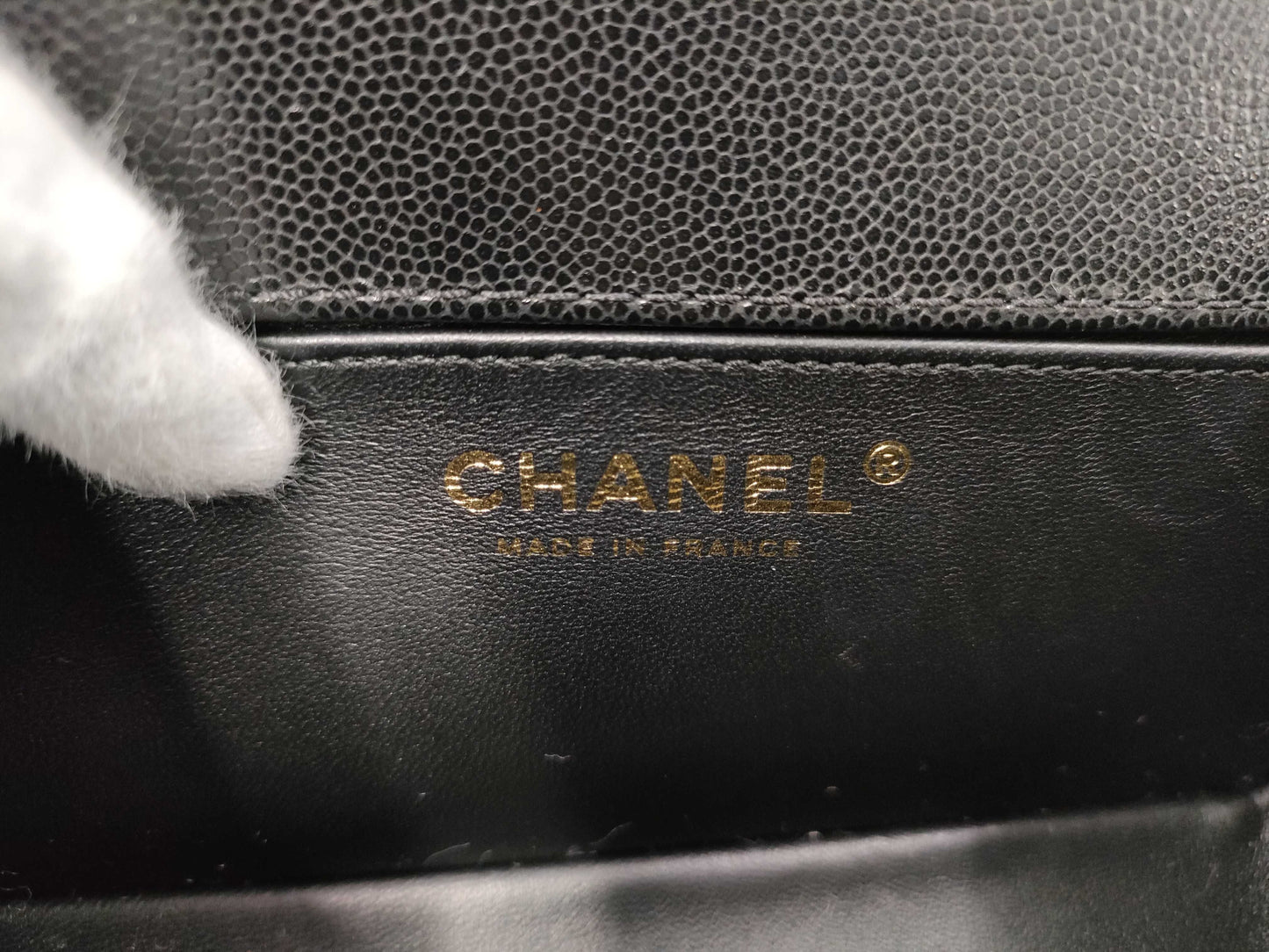 CHANEL Matelasse Top Handle Boy Caviar Black Handbag with Gold Hardware and Serial Number Plate