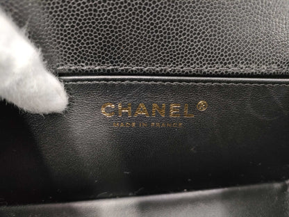 CHANEL Matelasse Top Handle Boy Caviar Black Handbag with Gold Hardware and Serial Number Plate