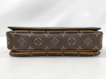 LOUIS VUITTON Metis MM Pochette Handbag, Brown PVC Coated Canvas with Gold Hardware, M44876 FO0169, Shoulder Strap, Dust Bag