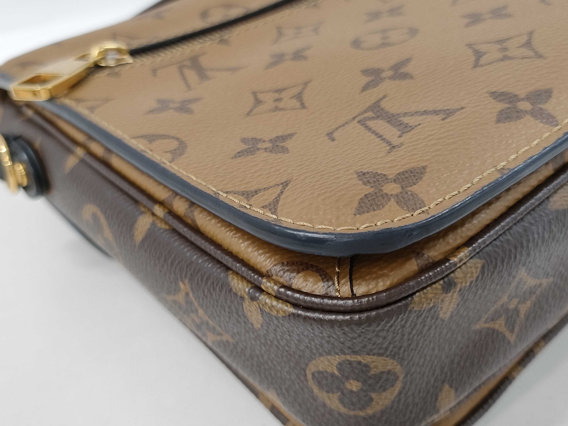 LOUIS VUITTON Metis MM Pochette Handbag, Brown PVC Coated Canvas with Gold Hardware, M44876 FO0169, Shoulder Strap, Dust Bag