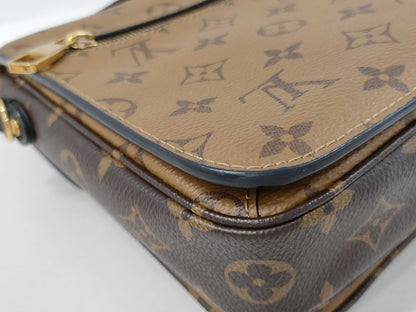 LOUIS VUITTON Metis MM Pochette Handbag, Brown PVC Coated Canvas with Gold Hardware, M44876 FO0169, Shoulder Strap, Dust Bag