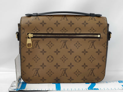 LOUIS VUITTON Metis MM Pochette Handbag, Brown PVC Coated Canvas with Gold Hardware, M44876 FO0169, Shoulder Strap, Dust Bag