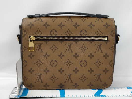 LOUIS VUITTON Metis MM Pochette Handbag, Brown PVC Coated Canvas with Gold Hardware, M44876 FO0169, Shoulder Strap, Dust Bag