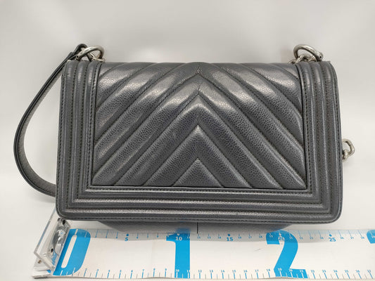 CHANEL Boy Chanel 25 Caviar Leather V-Stitch Chain Shoulder Bag with Seal