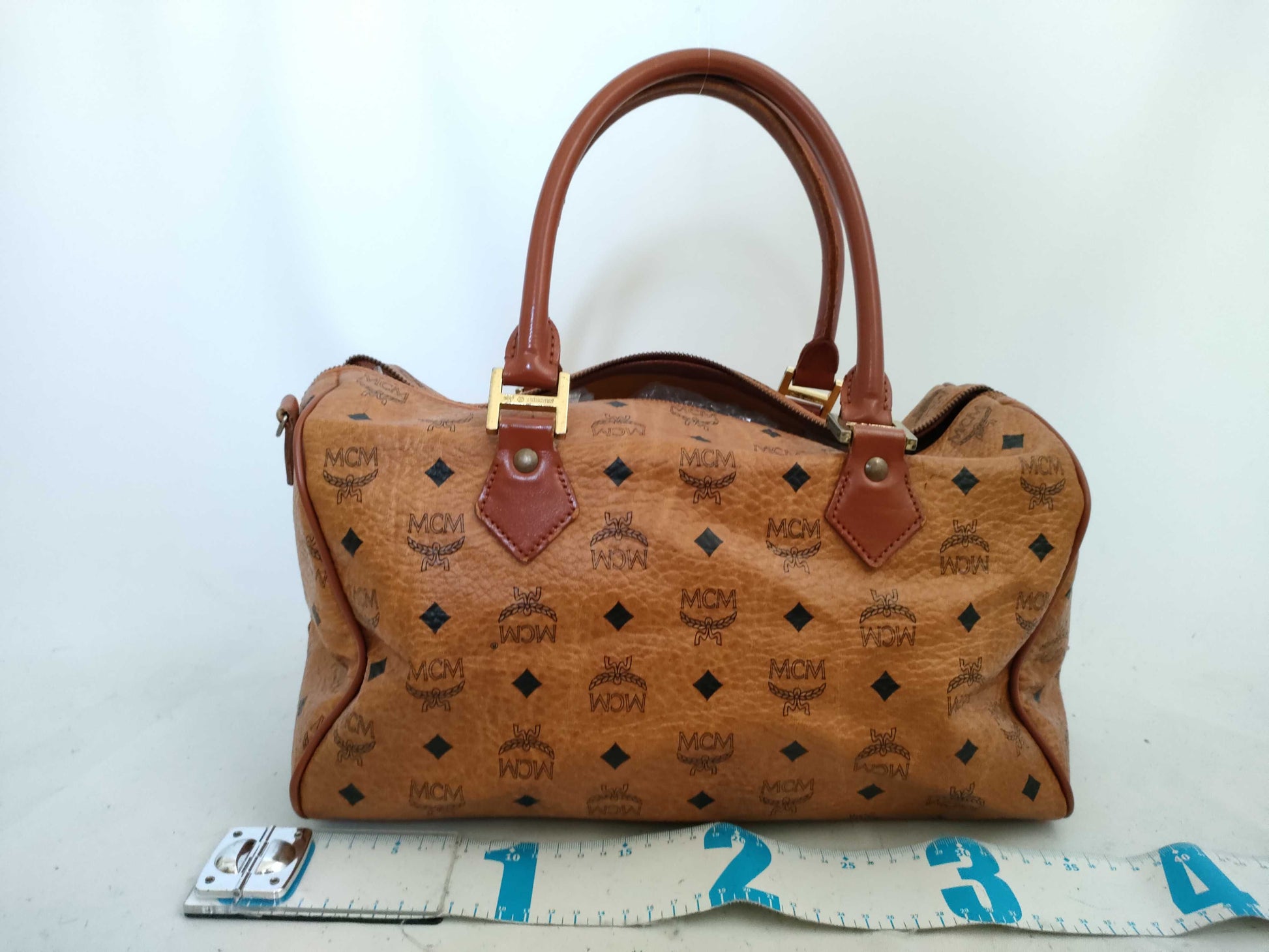 MCM Logogram Boston Bag, Brown, PVC, Handbag