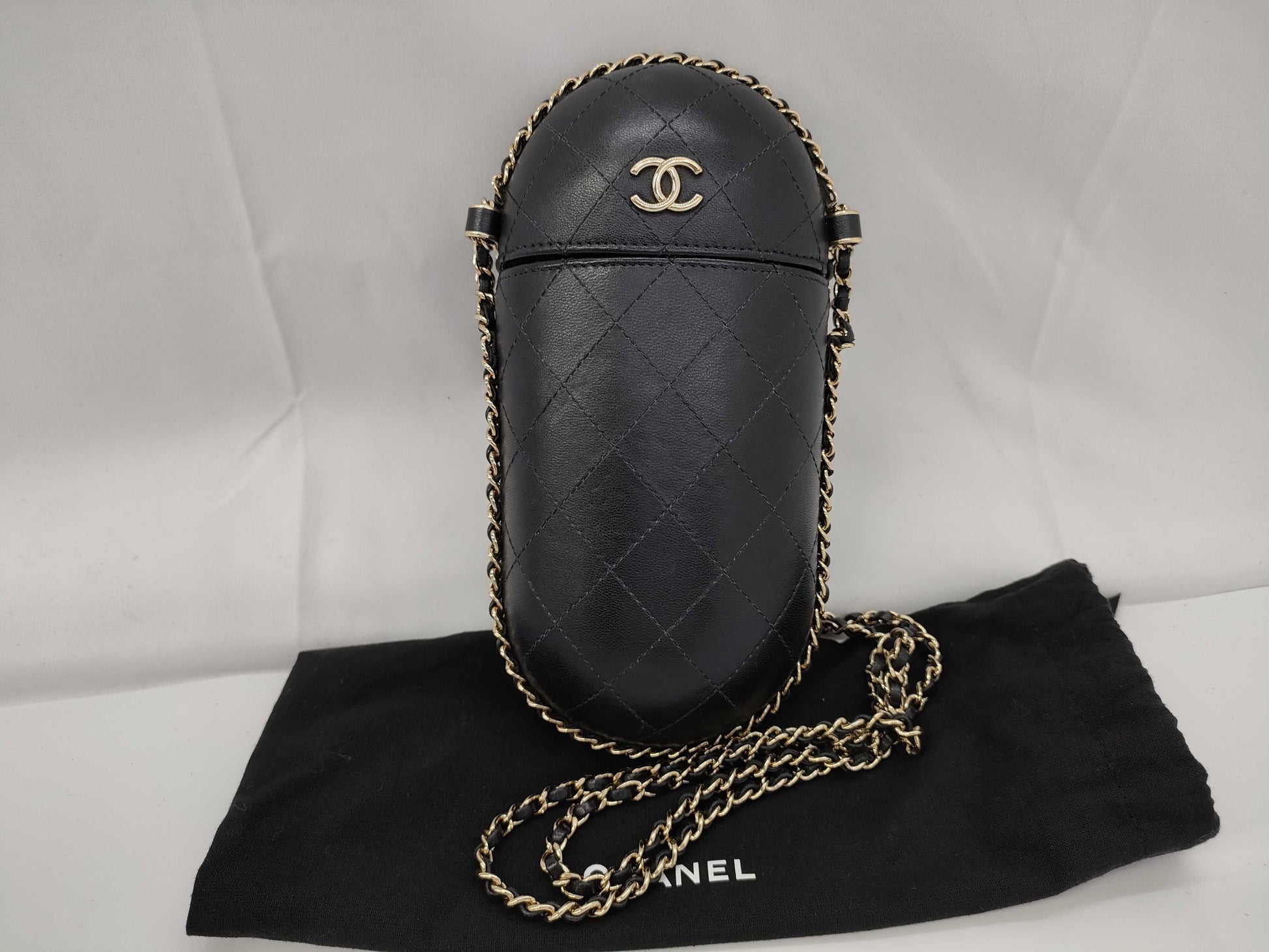 CHANEL Black Calfskin Matelasse Phone Case with Gold Hardware, No. 26 Shoulder Bag