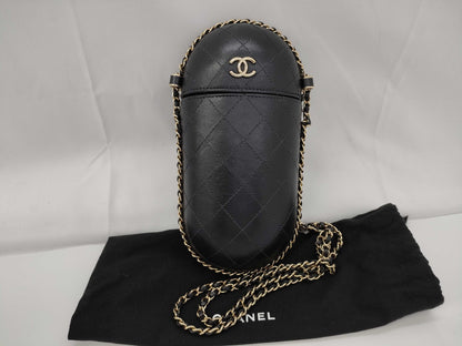 CHANEL Black Calfskin Matelasse Phone Case with Gold Hardware, No. 26 Shoulder Bag