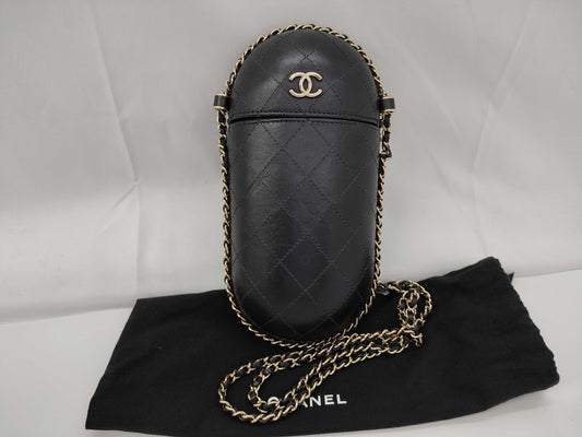CHANEL Black Calfskin Matelasse Phone Case with Gold Hardware, No. 26 Shoulder Bag