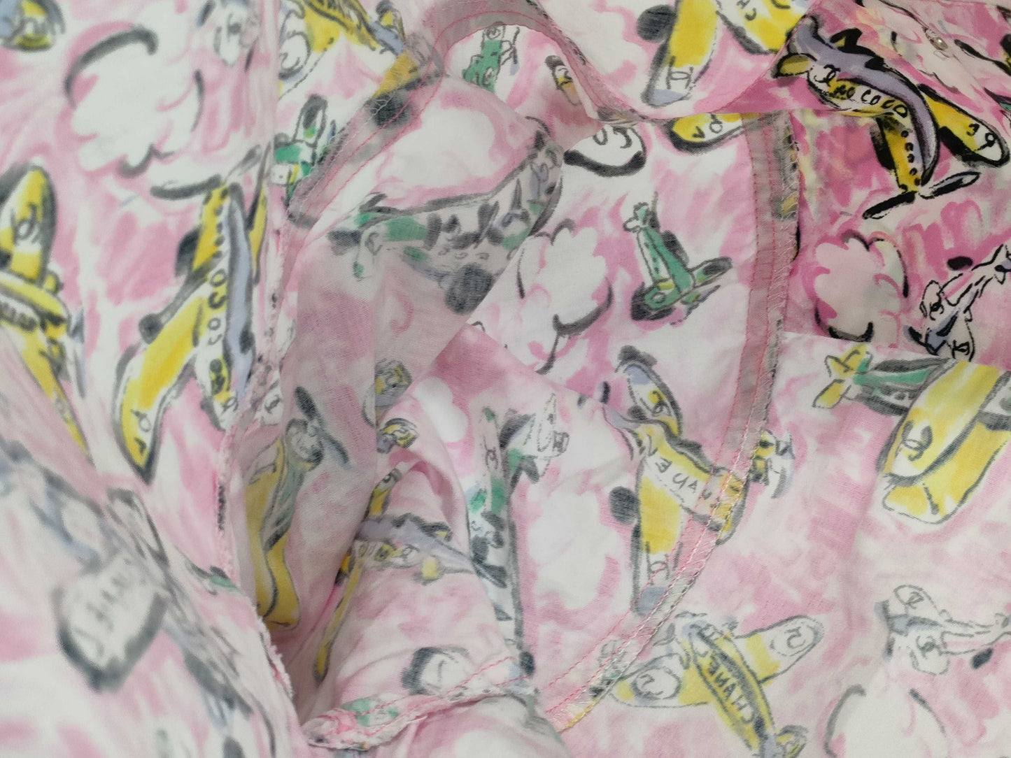 CHANEL Coco Button Shirt with Airplane Print, Size 38