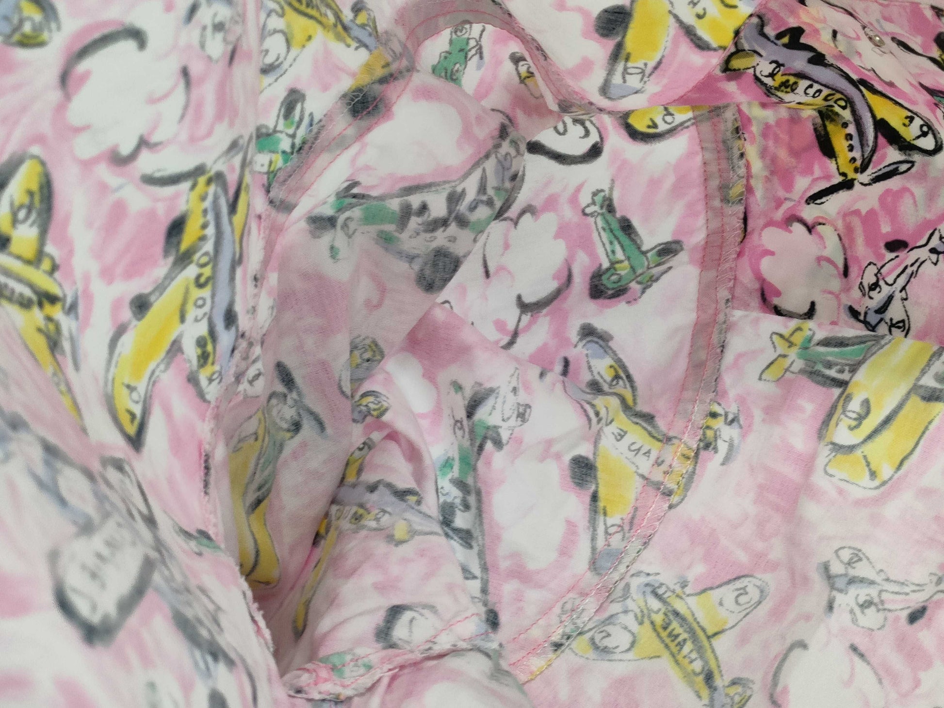 CHANEL Coco Button Shirt with Airplane Print, Size 38