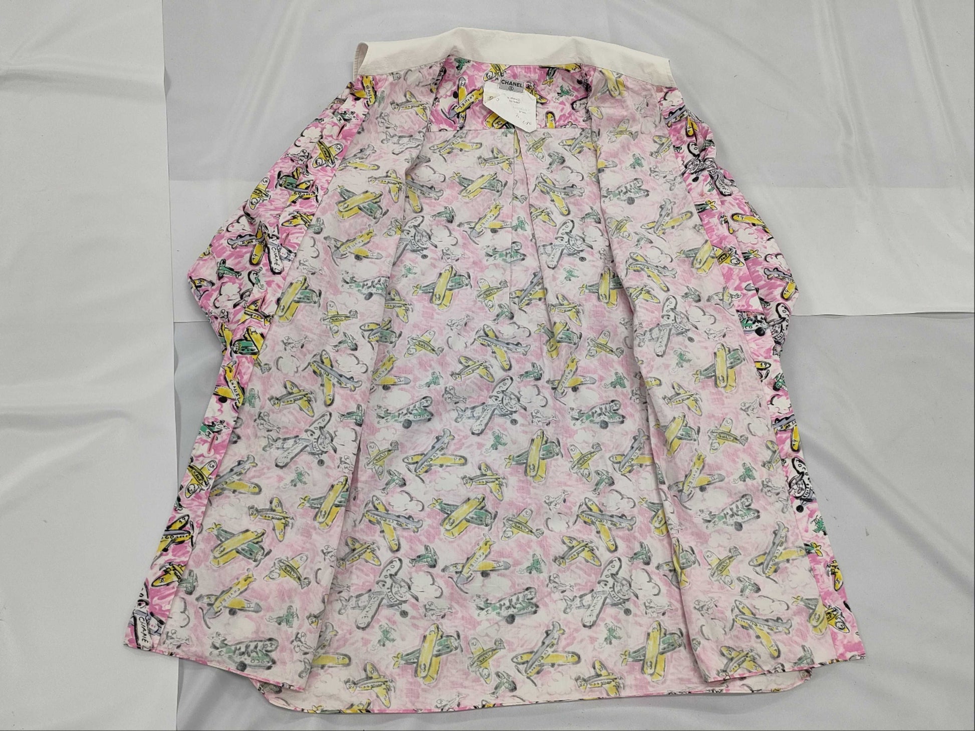 CHANEL Coco Button Shirt with Airplane Print, Size 38
