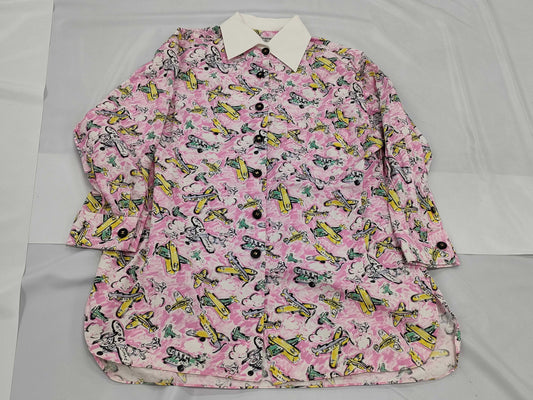 CHANEL Coco Button Shirt with Airplane Print, Size 38