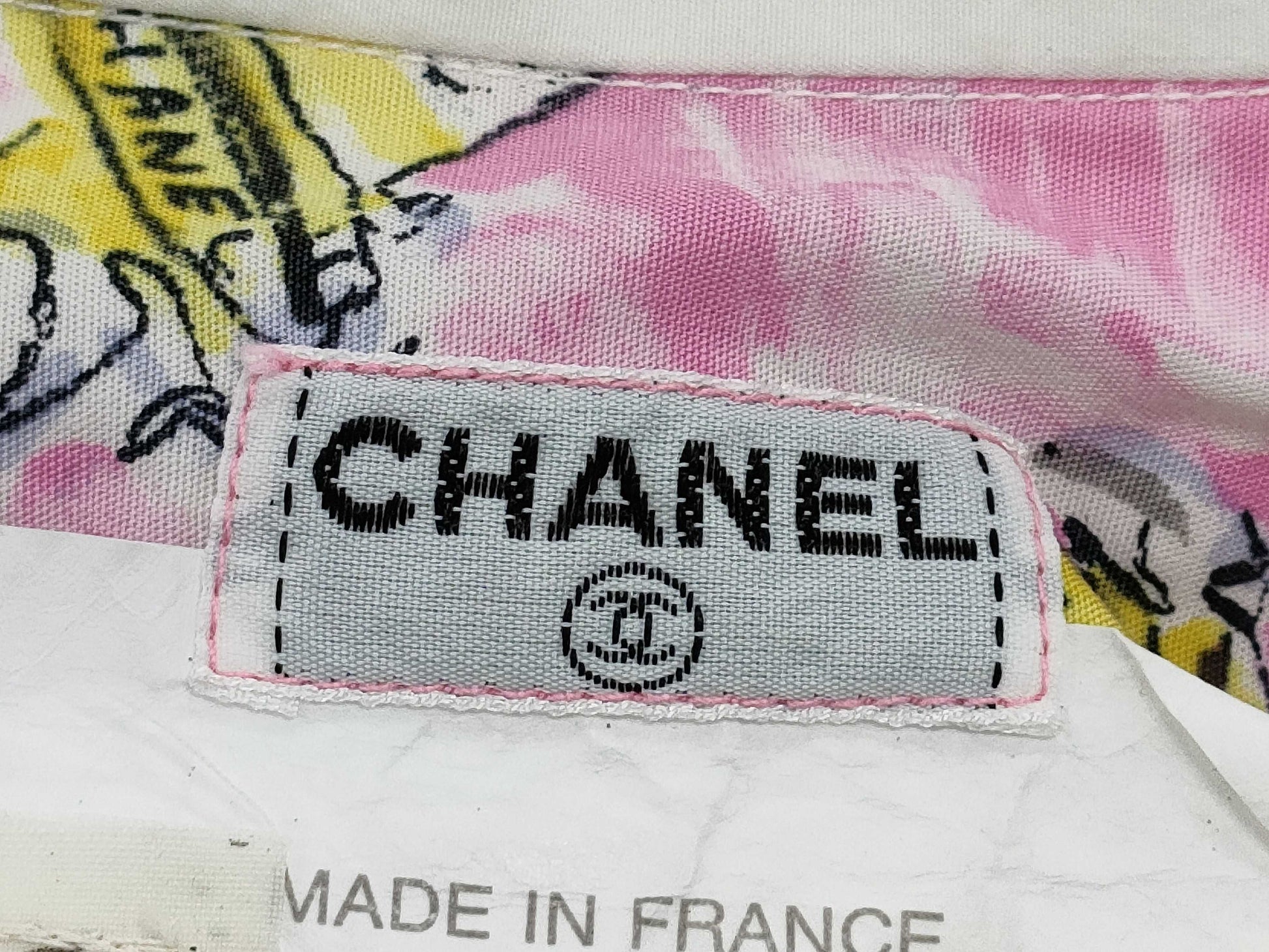 CHANEL Coco Button Shirt with Airplane Print, Size 38