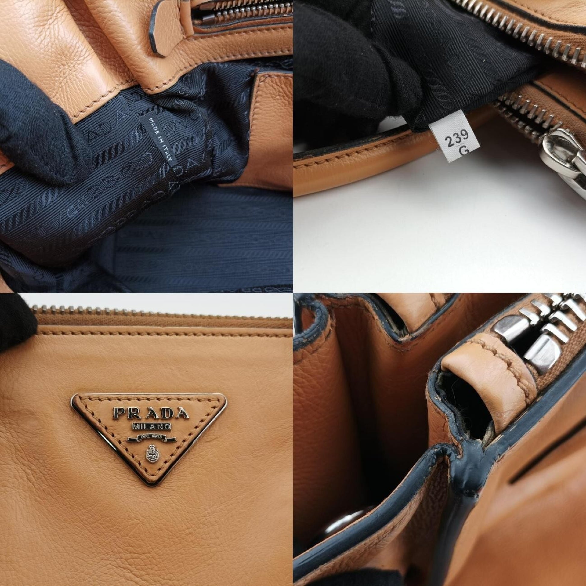 PRADA Twin Pocket Double Zip Tote Camel Leather Shoulder Bag BN2619239 G
