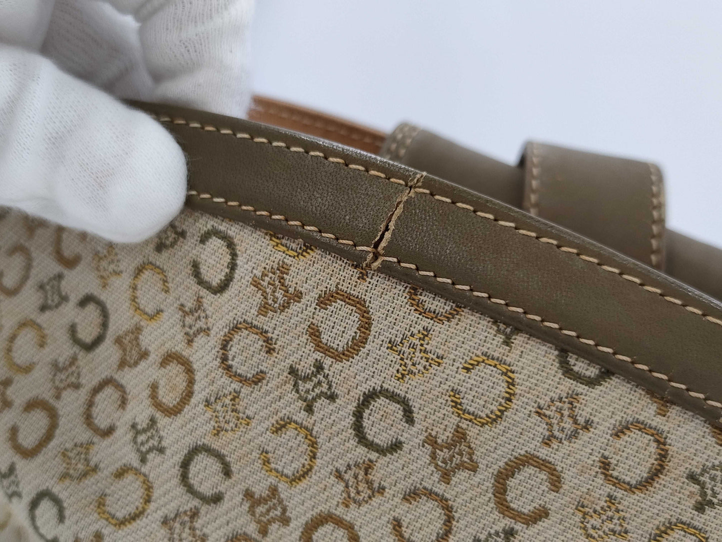 CELINE C Macadam Canvas Leather Tote Bag Sulky C Handbag