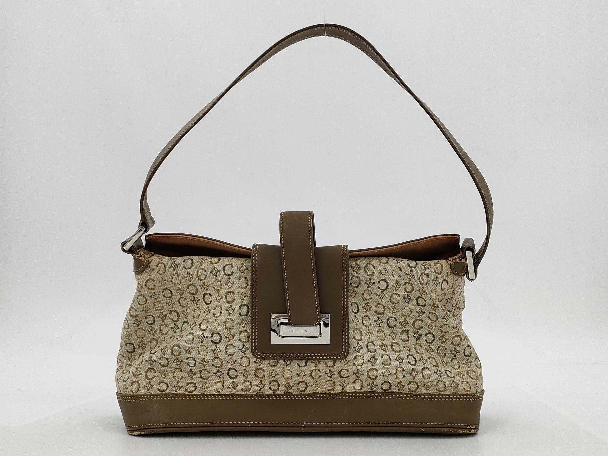 CELINE C Macadam Canvas Leather Tote Bag Sulky C Handbag