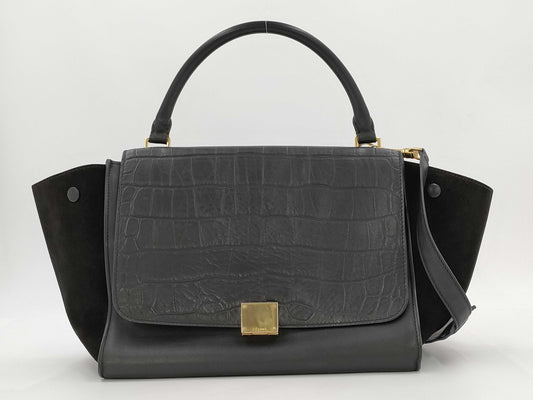 CELINE Trapeze Crocodile Embossed Leather 2-Way Shoulder Bag/Handbag