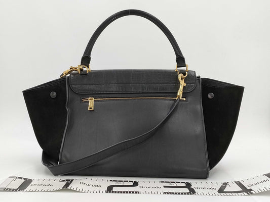 CELINE Trapeze Crocodile Embossed Leather 2-Way Shoulder Bag/Handbag