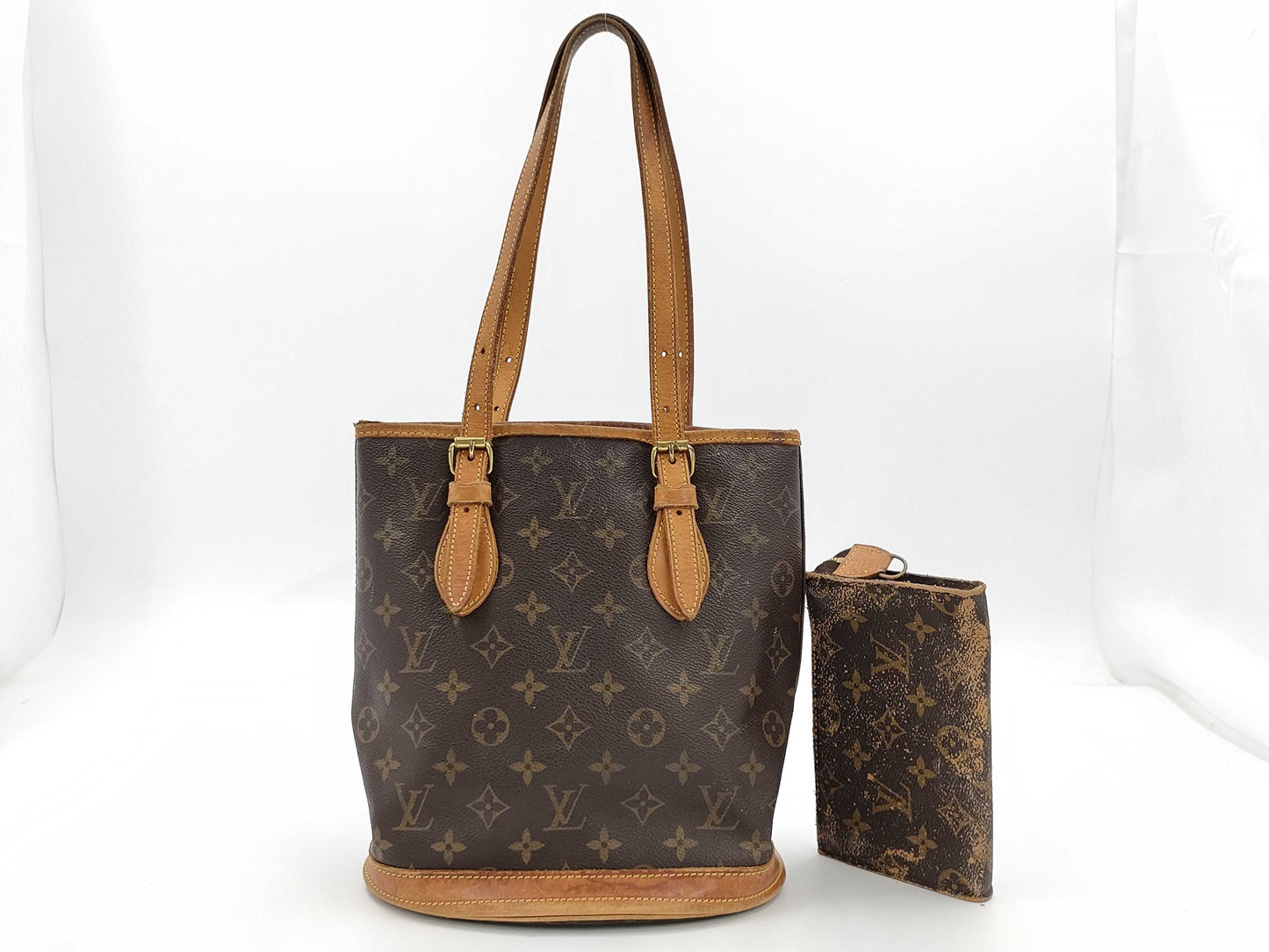 LOUIS VUITTON Monogram Bucket PM Tote Bag with Pouch