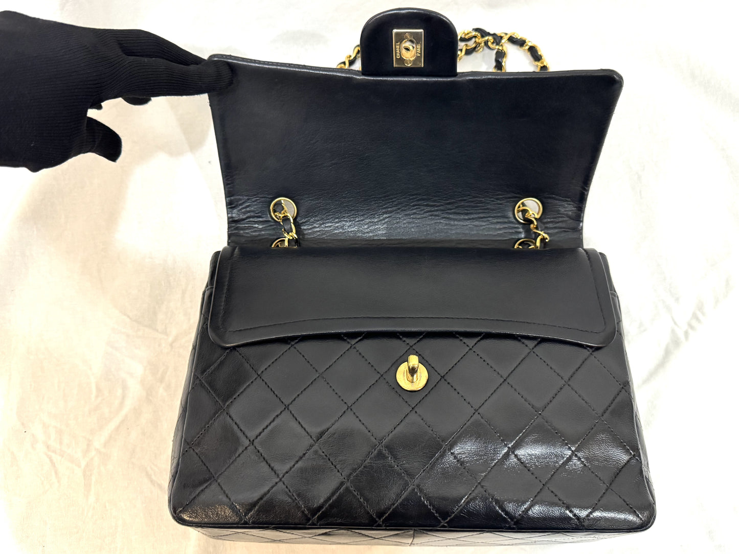 CHANEL Lambskin Matelasse 25 Double Flap Double Chain Gold Hardware 98cm Long Shoulder Bag