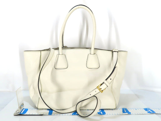 PRADA Vitello 2-Way Tote Bag, White