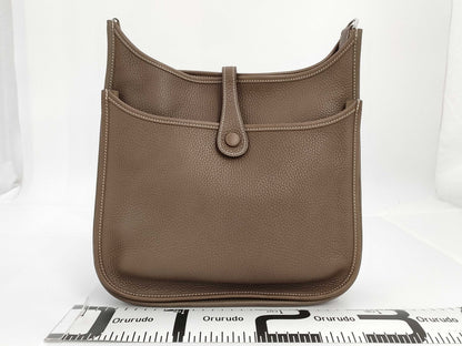 HERMES Evelyn 3PM Taurillon Clemence Etoupe Stainless Steel Y Stamp Shoulder Bag